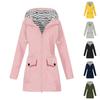 Women Solid Stripe Rain Jacket Outdoor Plus Waterproof Hooded Raincoat Windproof