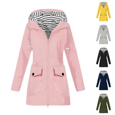 Женская однотонная полосатая дождевик на открытом воздухе плюс водонепроницаемый плащ с капюшоном ветрозащитный