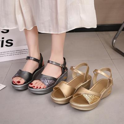 Модные женские сандалии Повседневные сандалии-слингбэки Летние блестящие туфли на танкетке Танкетка Платформа Удобные сандалии Женские сандалии De Mujer