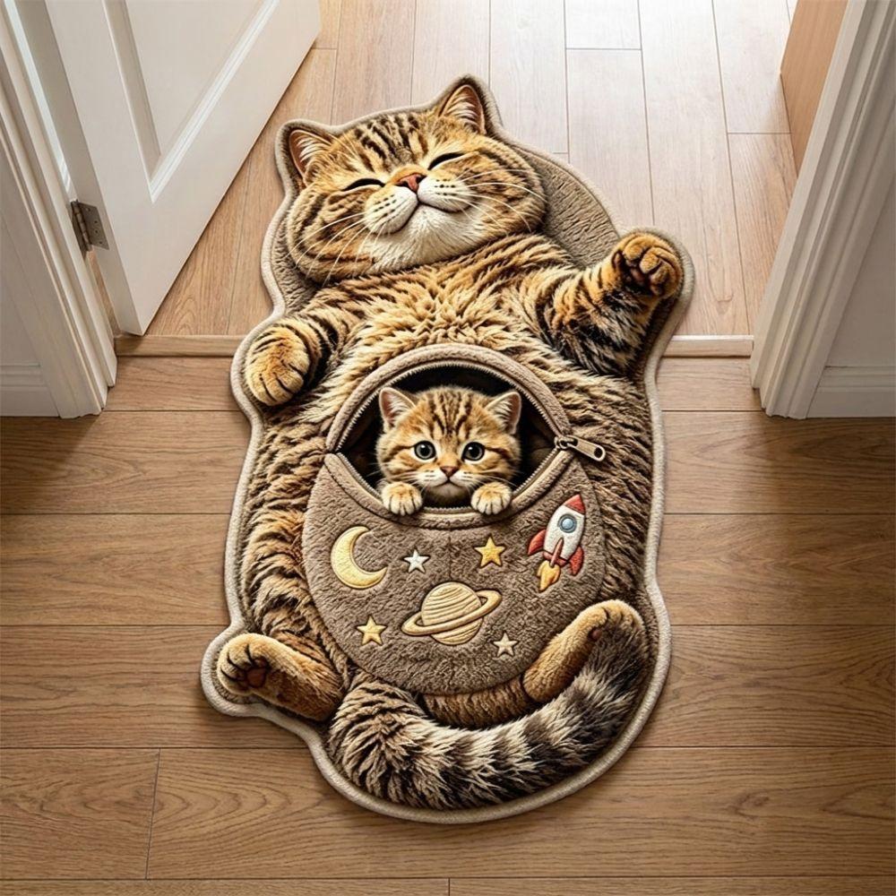 2D Cat-Shaped Area Rug Non-Slip Cartoon Carpet Cute Home Decor Carpet  Living Rooms