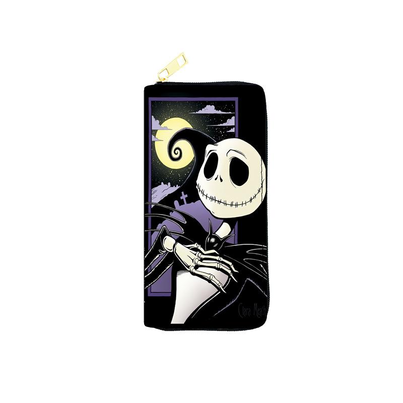 Nightmare Before Christmas PU Leather Long Zip Wallet for Women, Single Zipper Clutch Purse, Makeup Bag, Jack Skellington Print 3pcs