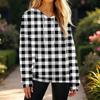Women's Fashion Casual Plaid Print Pullover Long-Sleeve Hooded Sweatshirt