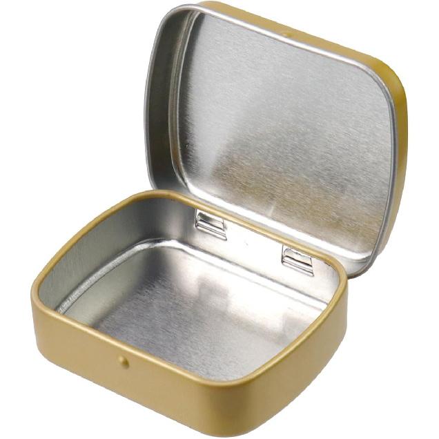 4pcs Mini Tin Can Metal Tin Box Containers 2.36"×1.85"×0.63" Rectangle Storage Box for Candy Jewelry Bead Pen Nib, with Hinged Lid (Dark Gold)