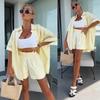 Женский летний повседневный комплект, комплект из двух предметов: футболка с коротким рукавом и спортивные шорты с эластичной талией