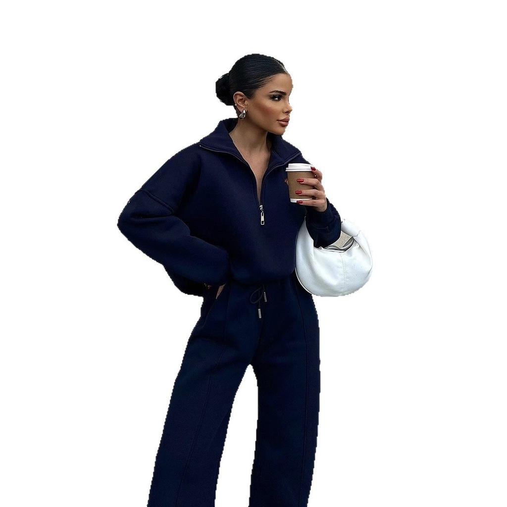 Серый худи на молнии свободного кроя и комплект брюк широкого кроя