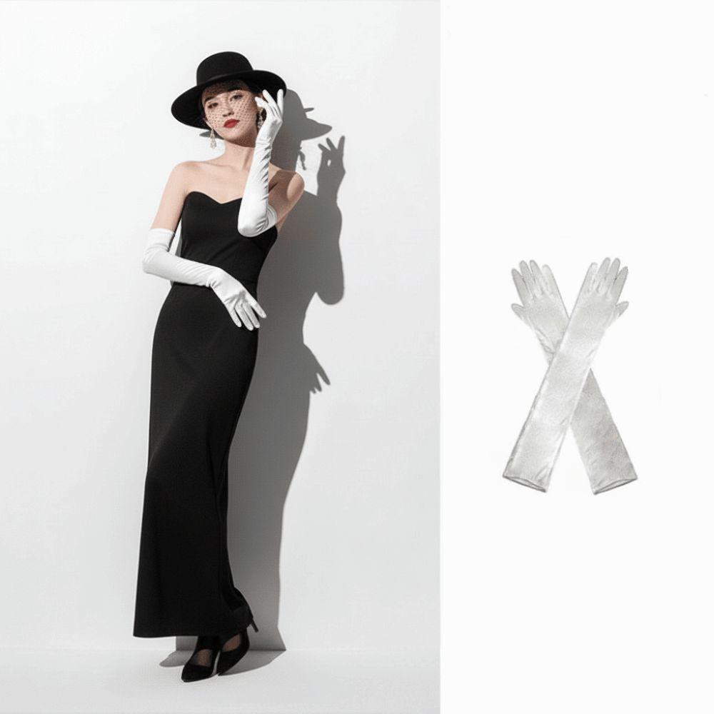 Vintage Satin Long Gloves Lace Long Finger Mittens Wedding Bridal Gloves  Dress Accessories