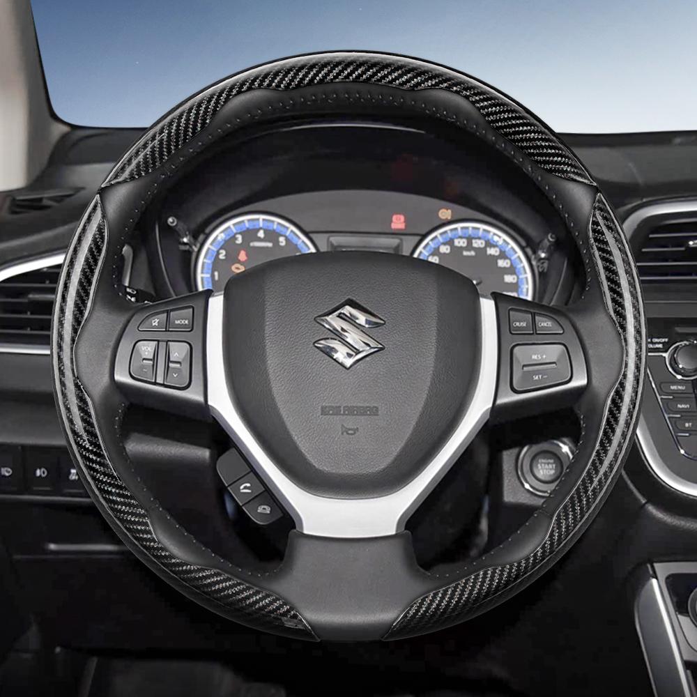 zkfan8 Suitable for Suzuki Carbon Fiber Texture Steering Wheel Cover with Segmented Quick-Release Design for Wagon R Swift Ertiga Brezza Baleno Fronx