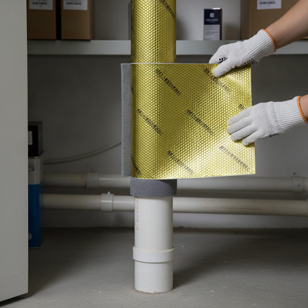 Soundproof Pipe Insulation Wrap for Drain Pipes Noise Reduction Cotton with Damping Sheet Golden