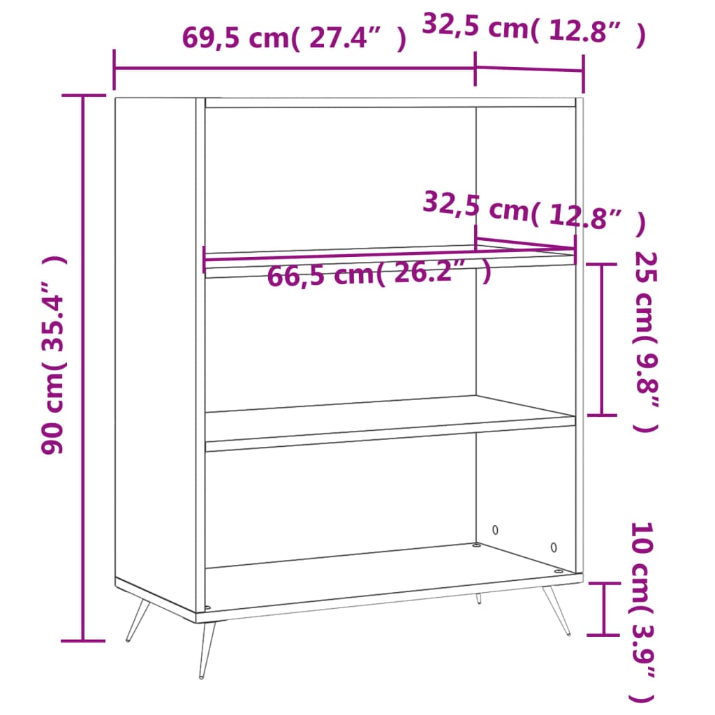 White Bookshelf 69.5 x 32.5 x 90 cm Engineered Wood