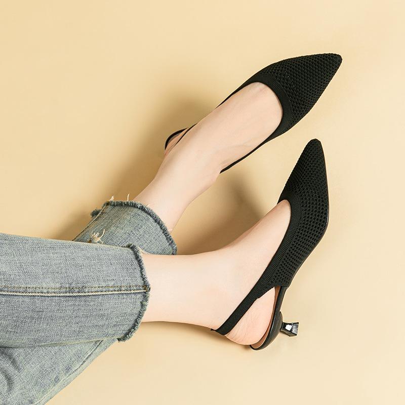 Туфли женские однотонные трикотажные мягкие с острым носком и неглубоким вырезом на плоской подошве большого размера 34-43