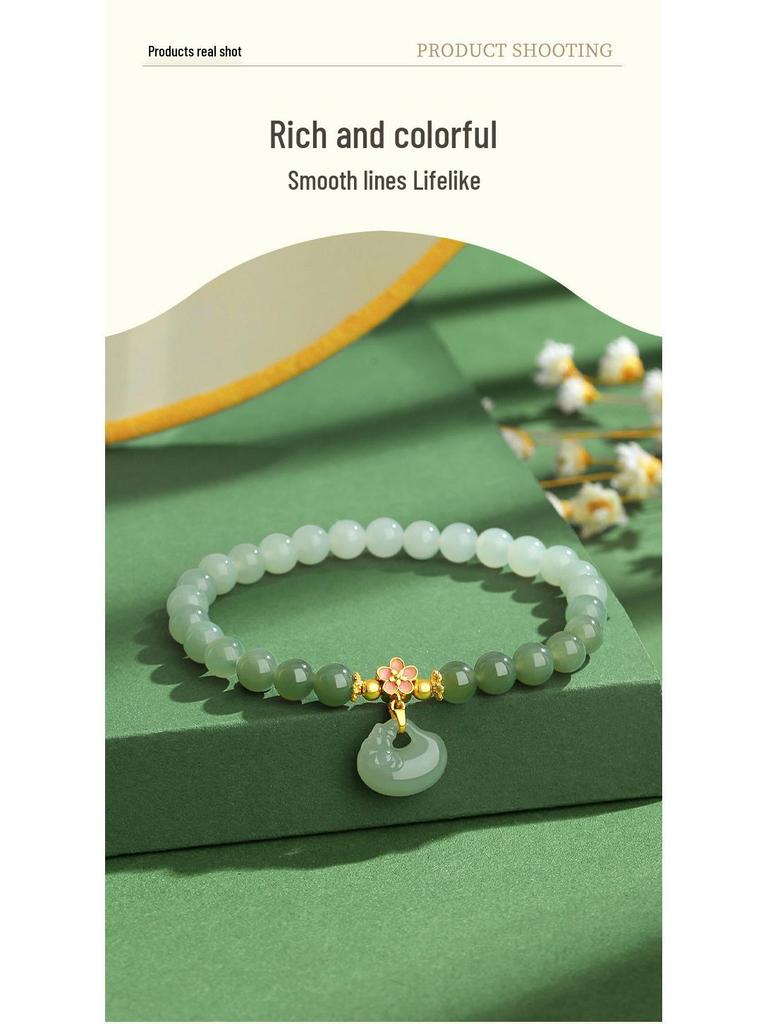 Браслет из нефрита и эмали с градиентным зеленым колесом обозрения и цветком, женский, из стерлингового серебра 925 пробы, в национальном стиле