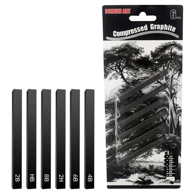 Sketch Square 6-Piece Set: Soft, Medium & Hard Carbon Sticks, Quick Sketch Charcoal & Graphite Pencils for Art & Doodling.