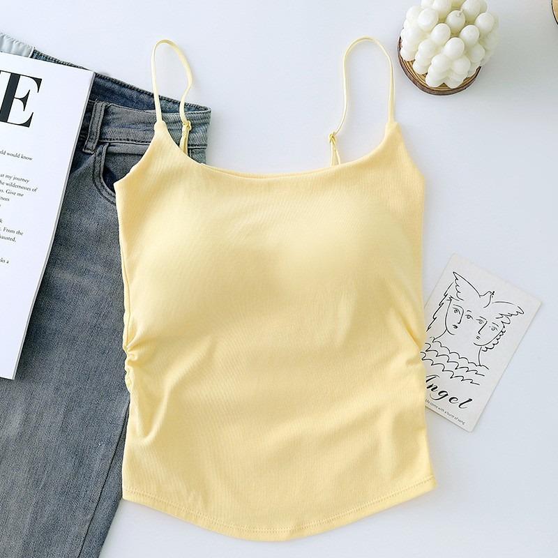 Плиссированный утягивающий топ-майка с нагрудной подушечкой – Дышащий женский повседневный топ-бандо