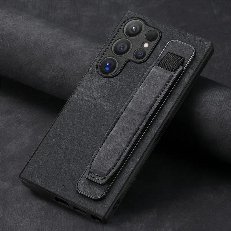 Кожаный чехол-сумка с ремешком на запястье для Samsung Galaxy S26 Ultra S25 Edge S24 Plus S23 FE S22 S21 A17 A37 A57 5G Flip Cover Bag Coque