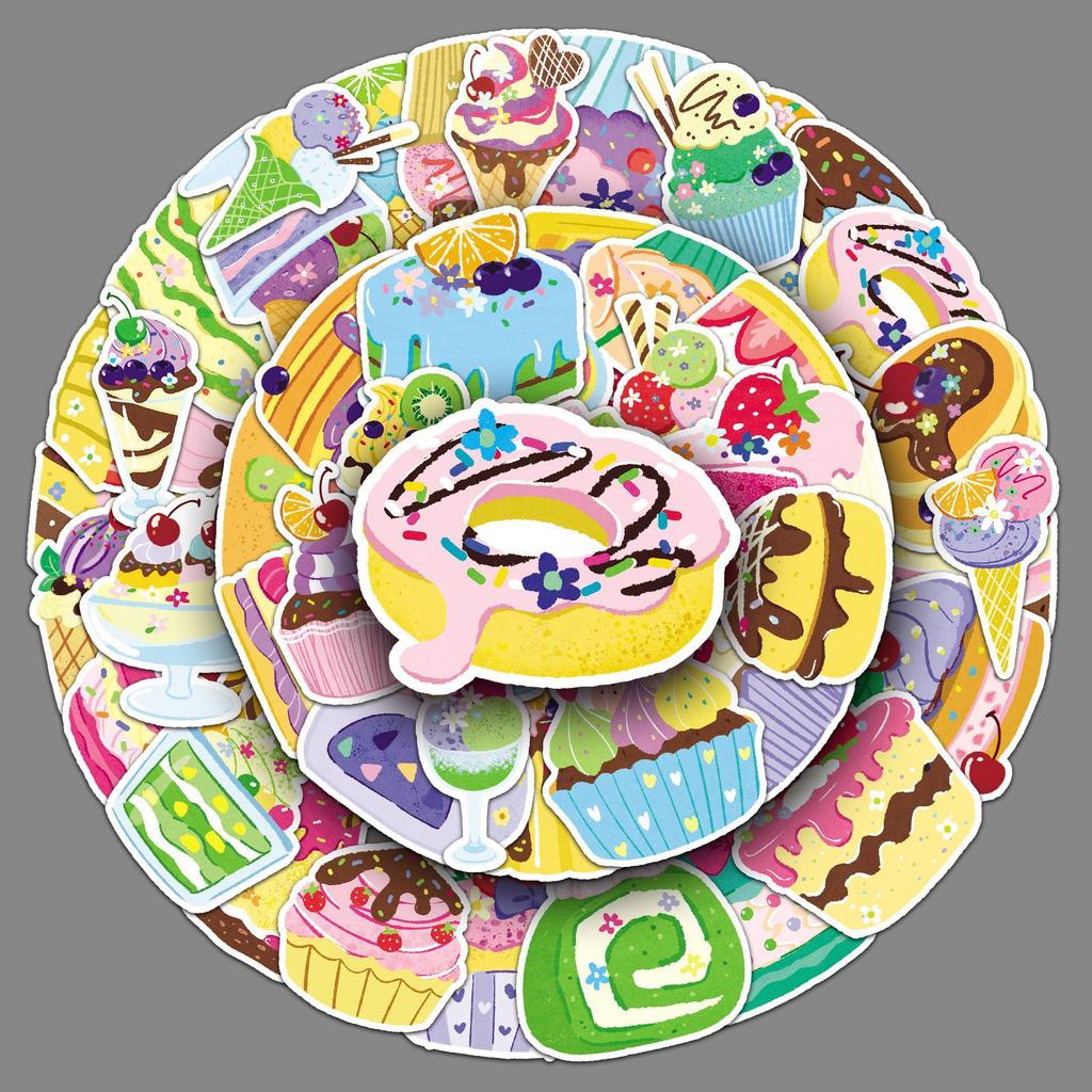 50 Dessert Doodle Stickers Cartoon Cute Hand-painted Fresh Little Guka Mobile Phone Water Cup Coffee Cup Stickers