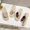 Ins Internet Celebrity Summer Imitation Straw Hemp Sole Flower Flip-flops Women's Fashion Trend Pinch Foot Thick Sole Beach Shoes