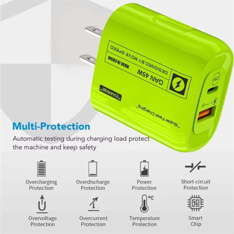 45 Вт USB Type C GaN быстрая зарядка настенный адаптер USB PD зарядные устройства QC3.0 дорожное зарядное устройство EU/US/UK вилка для iPhone 15 Samsung Xiaomi