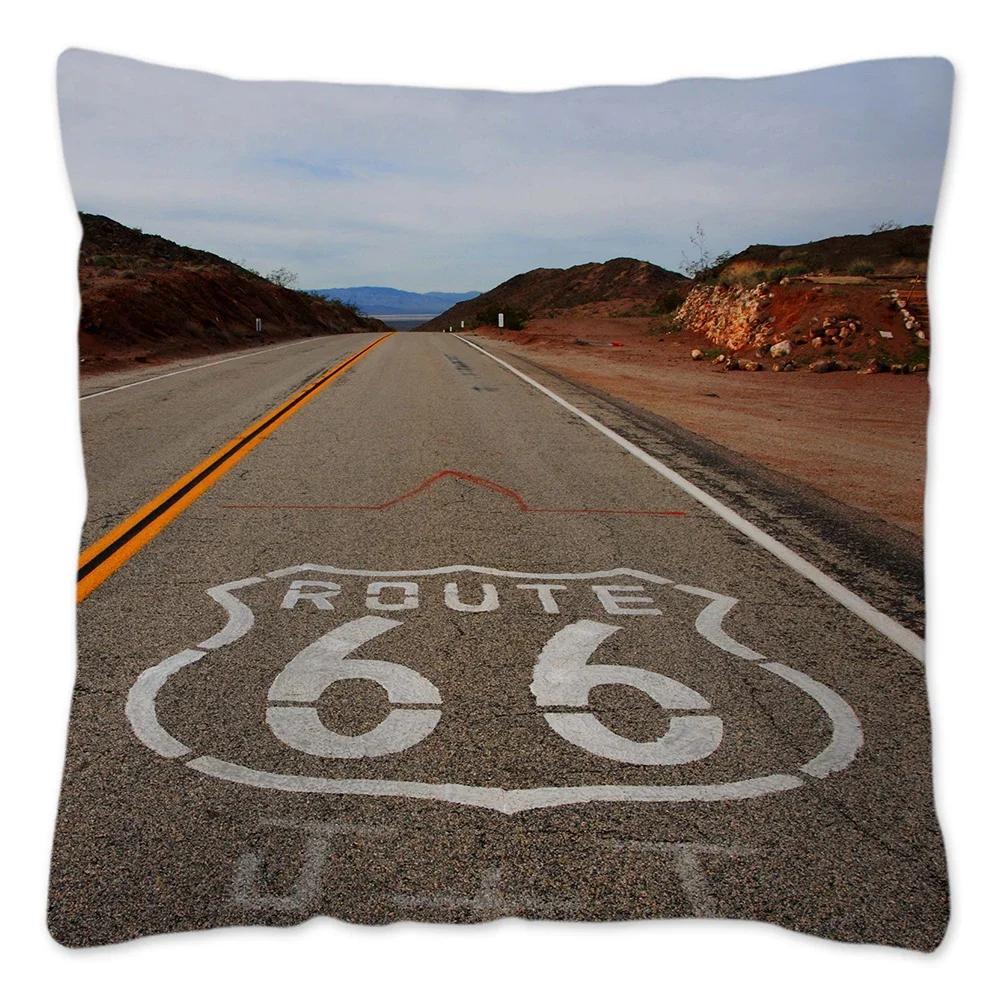 Наволочка Route 66 Retro, украшение для дома, полиэстер, наволочка для дивана, наволочка для автомобиля, натуральный пейзаж, Funda Cojin