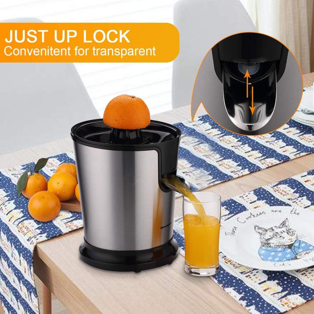 Electric Citrus Juicer, Lemon Squeezer with Stainless Steel, Orange Squeezer with Two Cones, Powerful Motor for Grape