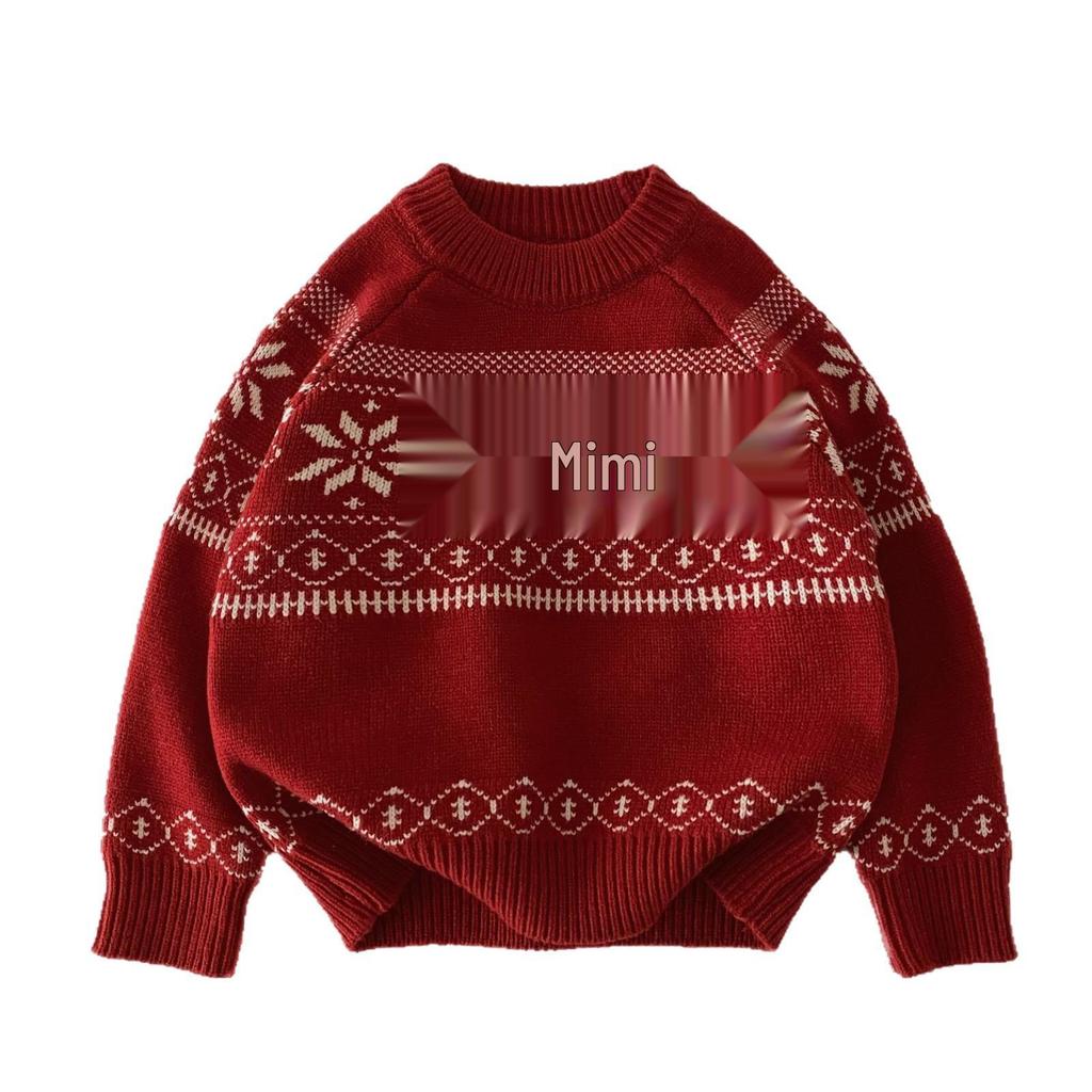Ретро-джемпер унисекс в стиле Fair Isle с жаккардовым узором - Утолщенный пуловер с круглым вырезом для мальчиков и девочек.