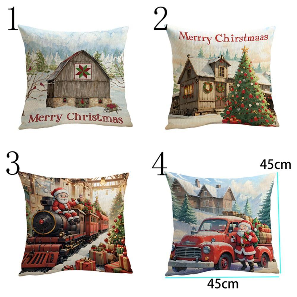 Flax Christmas Cushion Cover Luxury Xmas Throw Pillow Case Merry Christmas Pillow Cover  Bed