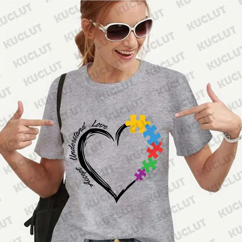 New Tshirts for Women Fashion Autism Print Unisex T Shirt Y2K Streetwear Clothes Autism Awareness T Shirt Autism Female Tee Top