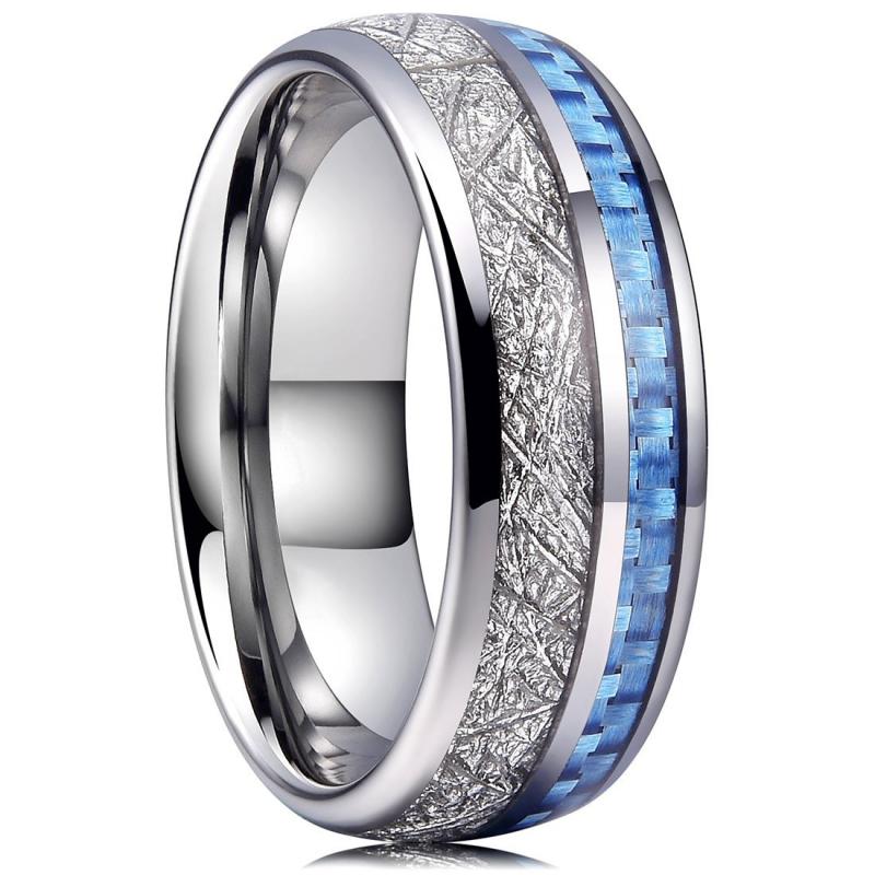 Fashion Men Stainless Steel Rings, 8mm Cyberpunk Rainbow Aurora Grain Inlay Rings for Men High Polished Wedding Bands Jewelry