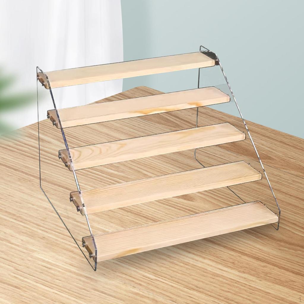 Acrylic Display Shelf Riser Wood Stand Perfume Rack Step Ladder