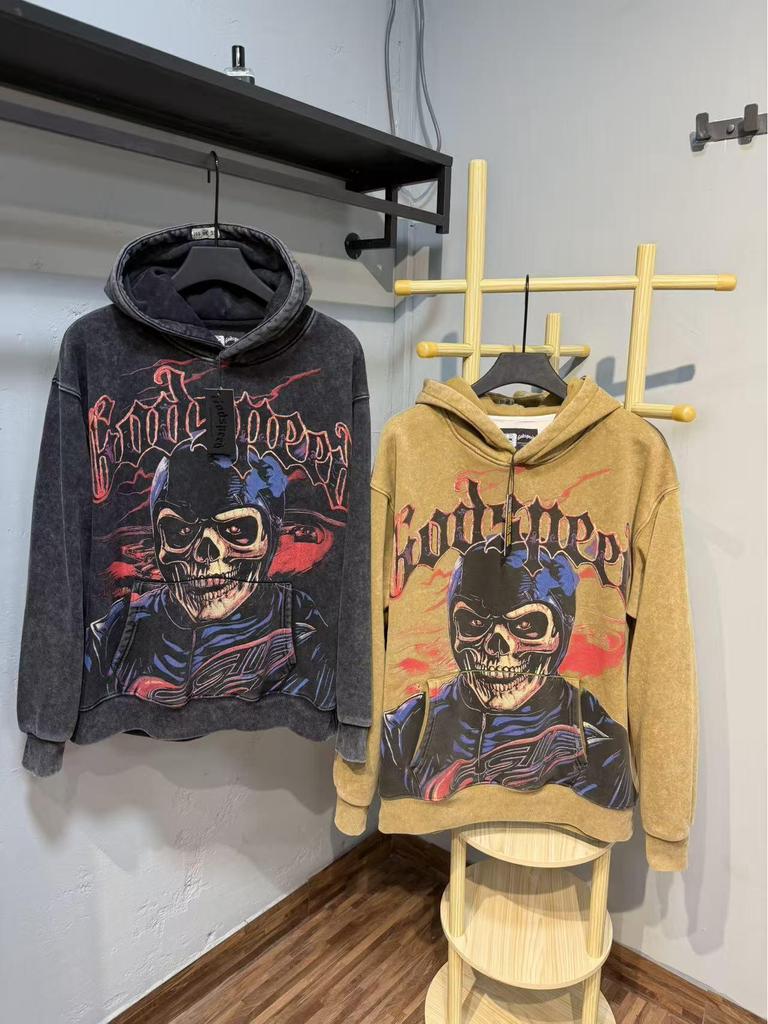 Худи с ретро-принтом 'God Bless America' в стиле рок-стрит, стиранное, повседневное, свободного кроя