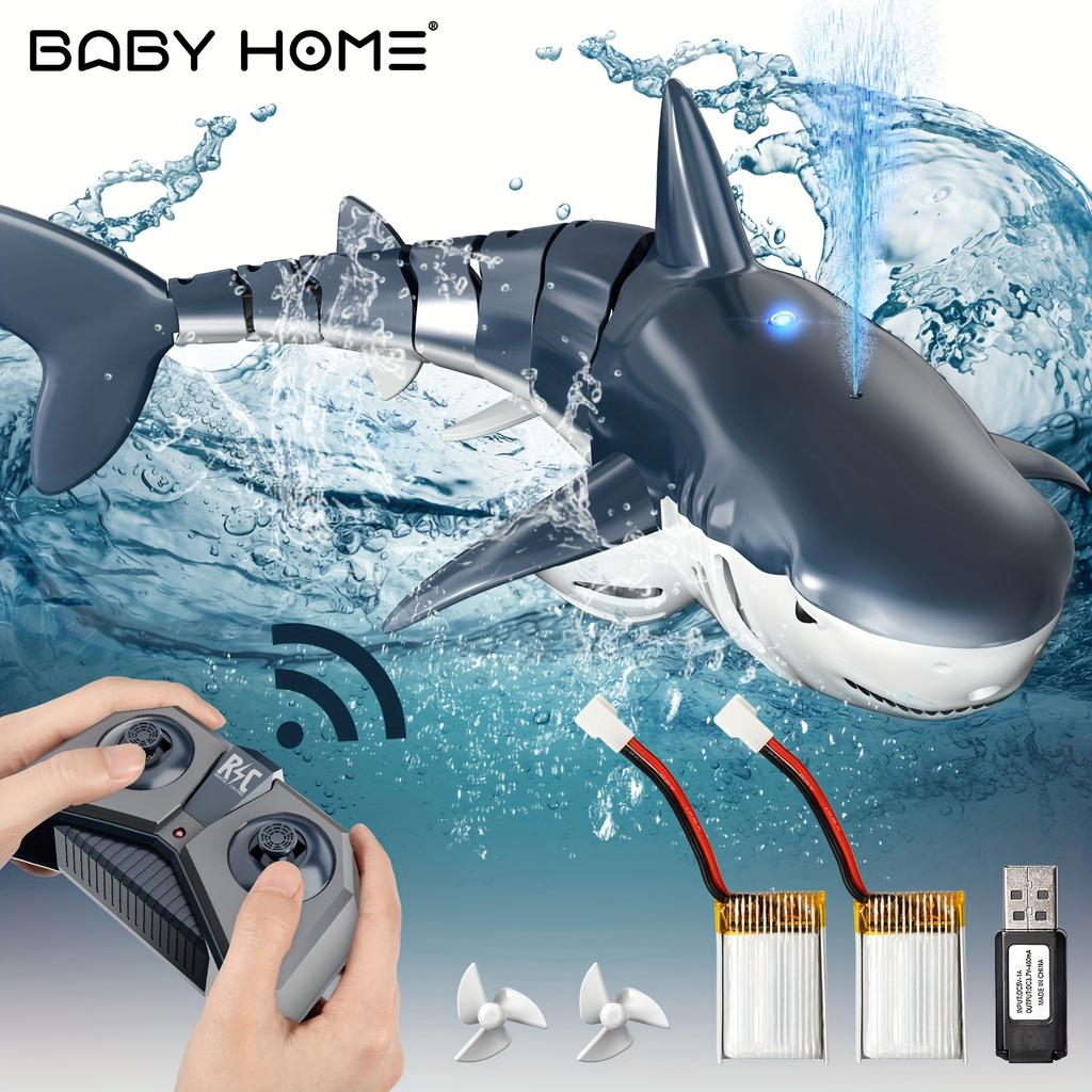 BABYHOME TEMI Remote Control Shark 1:18 High Simulation Scale Fish With Light & Spray Water For Lake Bathroom Pool Toys For Kids Boy