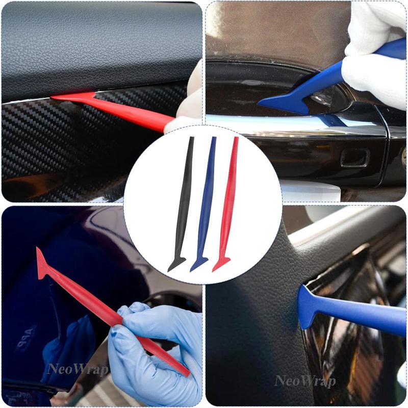 3Pcs Car Vinyl Wrap Tools Curves Slot Micro Squeegee Edge Trimming Tools Window Film Applicator Corner Squeegee