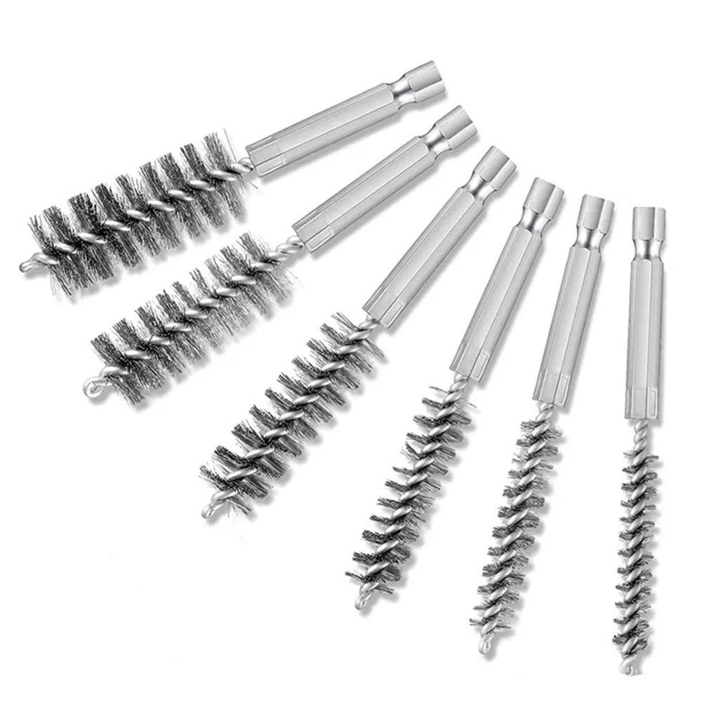 6 шт. с шестигранной щетиной 1/4 дюйма, проволочная щетка, набор щеток для чистки отверстий, полировка и удаление заусенцев