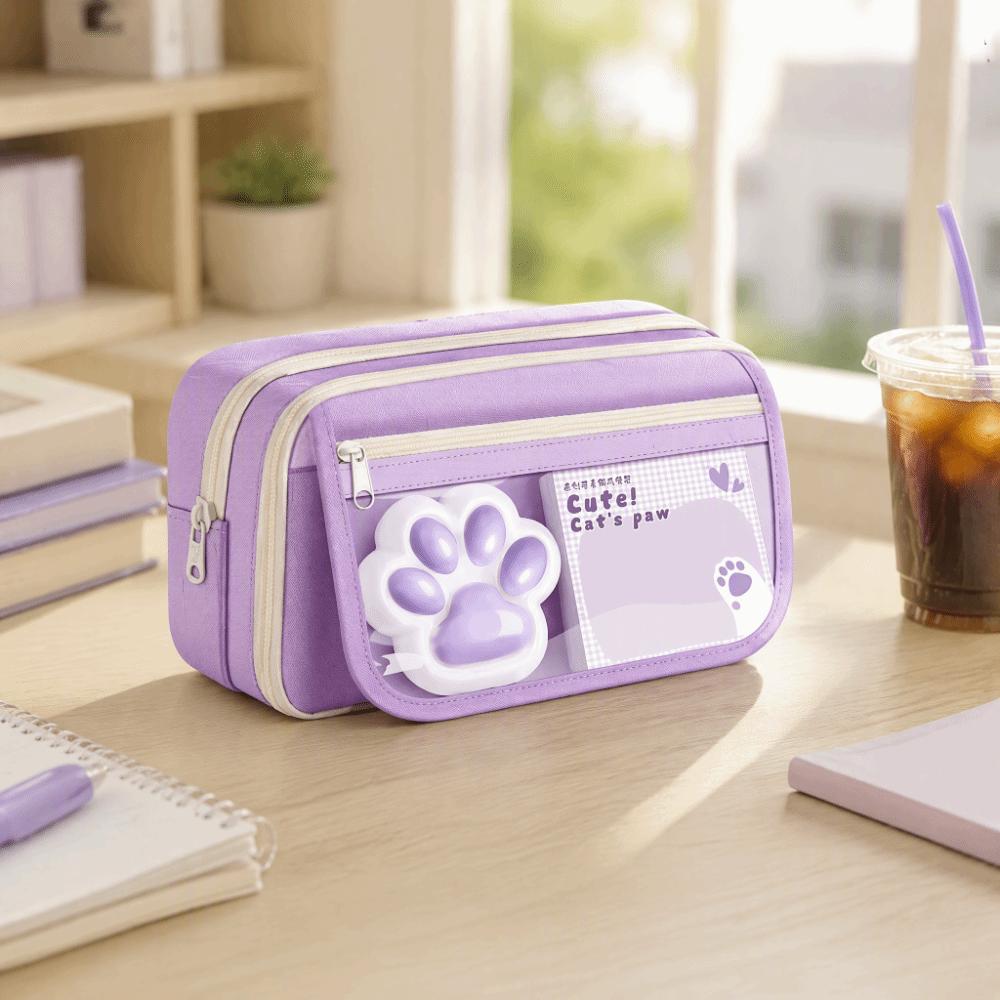 Cute Cat Paw Pencil Case 9-Layer Pen Pouch Cartoon Stationery Bag School Supplies