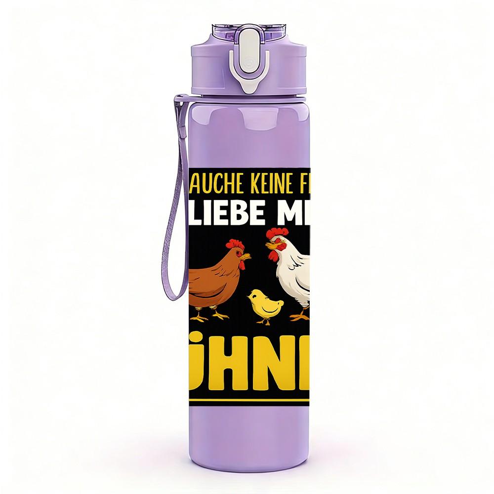 1PC German Chicken Quote Text 750ml Color Plastic Sports Water Bottle Leakproof Flip Straw Lid Suitable for Sports Office Home Use