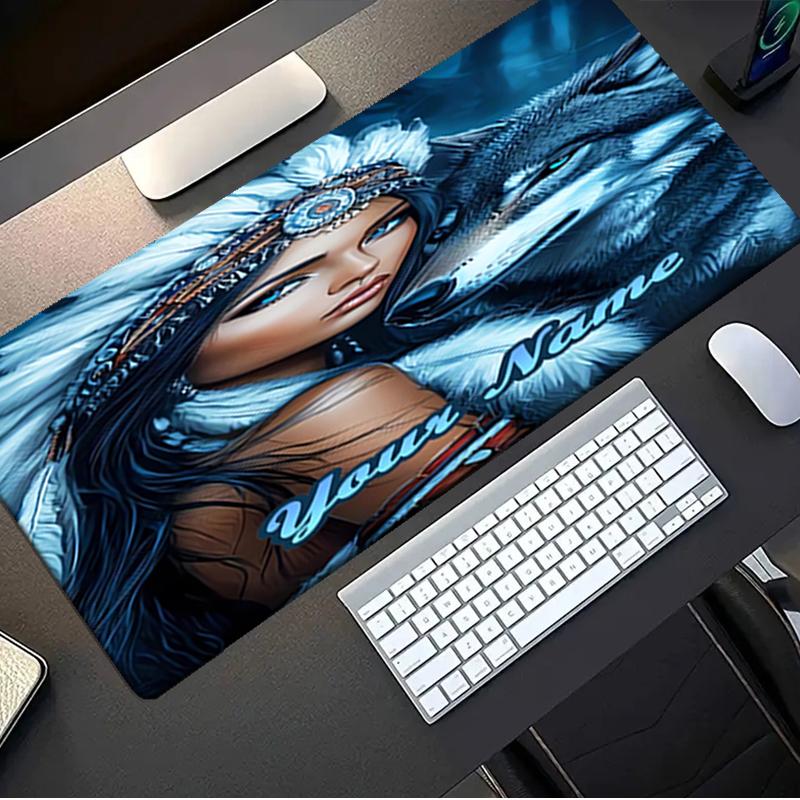 1PC Custom Name Native Spirit Wolf Mouse pad, keyboard and mouse desk pad, for computer notebook Birthday Gift For Any Room Or Office