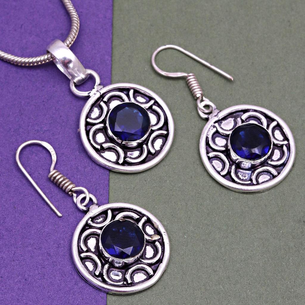 Комплект ювелирных изделий из танзанита, кварцевый драгоценный камень, подвеска, ожерелье 18-20 дюймов