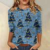 Women's Fashionable Casual Three-Quarter Sleeve Christmas Print Round Neck Top