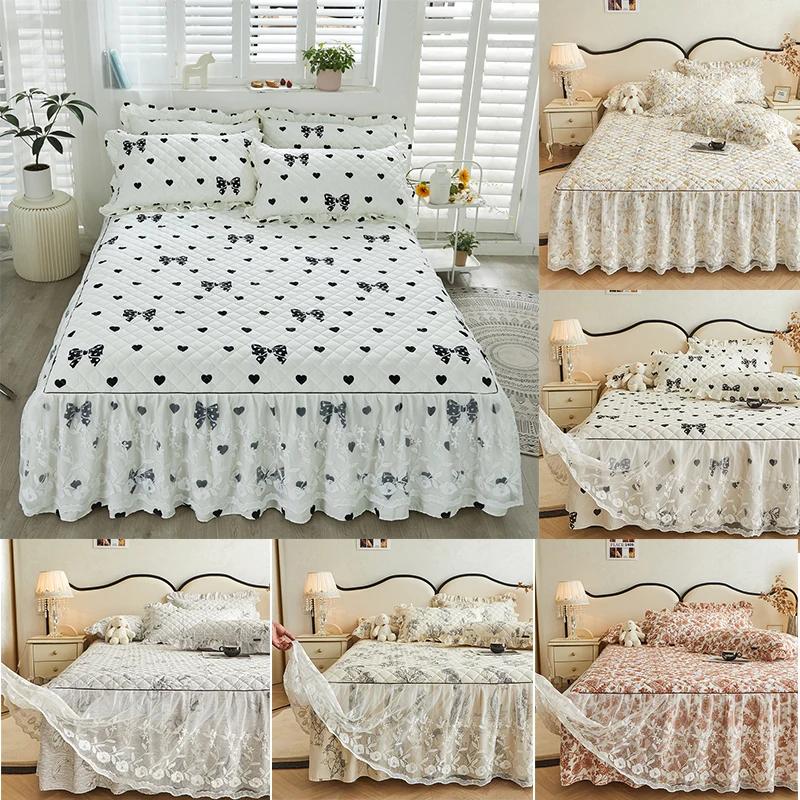 Хлопковое двойное кружевное покрывало для спальни с цветочным принтом, корейское нескользящее пылезащитное покрывало, студенческое постельное белье, одинарный двойной наматрасник, защита