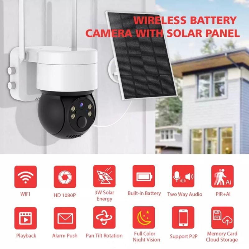 ICSEE WIFI Surveillance Solar PTZ Camera Colorful Night Vision Two Way Audio PIR Detect Outdoor IP66 Waterproof Solar Power Security IP Camera