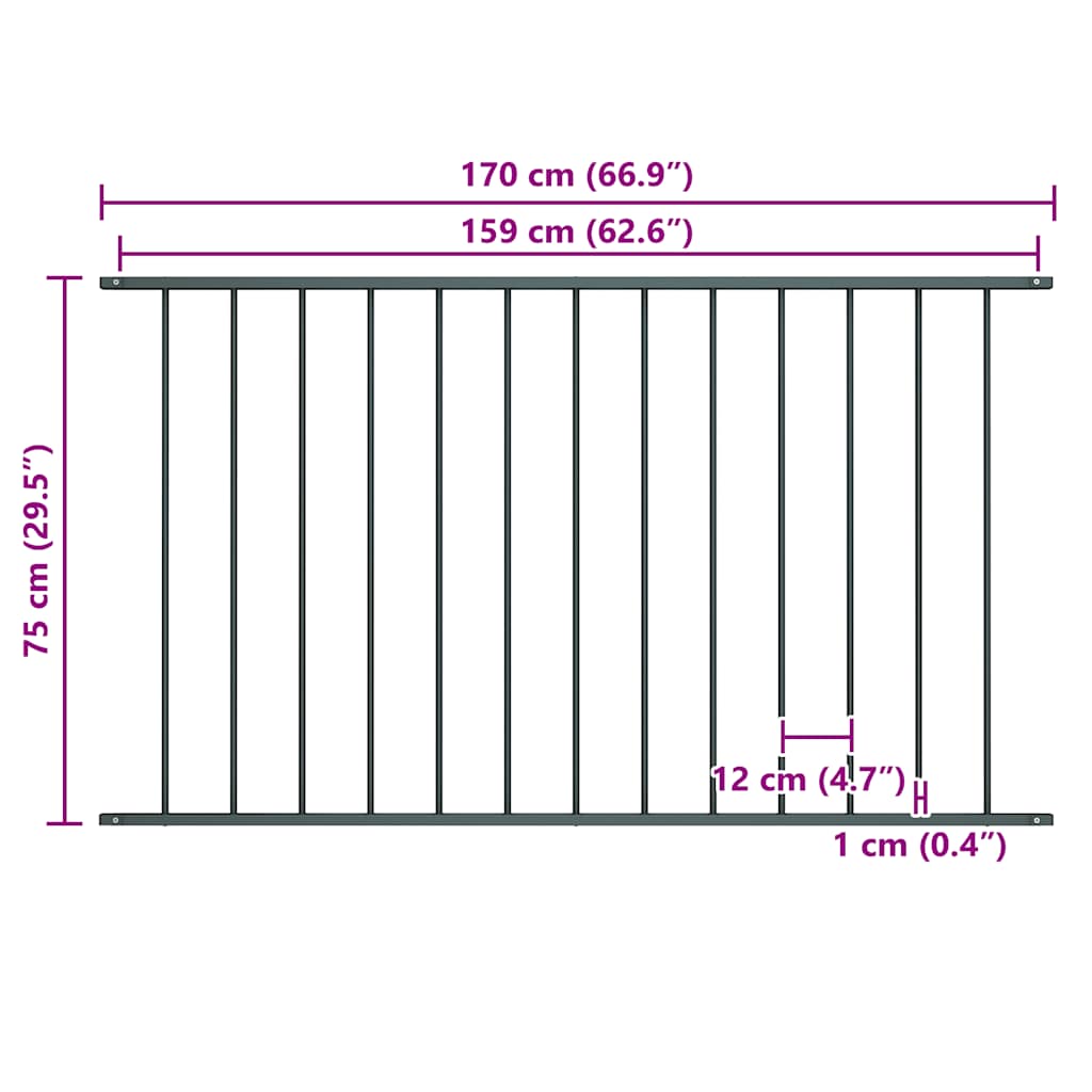 Fence Panel Woerden Powder Coated Steel 1.7 x 0.75 m Anthracite