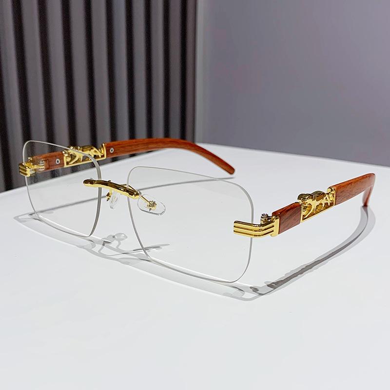 Fashion Vintage Rimless Square Sunglasses Women For Men Sun Glasses Punk Shades Luxury Brand Designer Gold Leopard Eyeglass