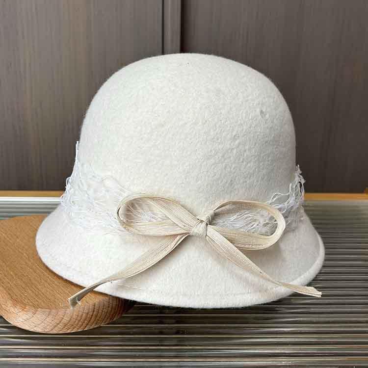 Simple temperament autumn and winter lace wool beret women's high-end French daughter top hat Hepburn retro basin hat