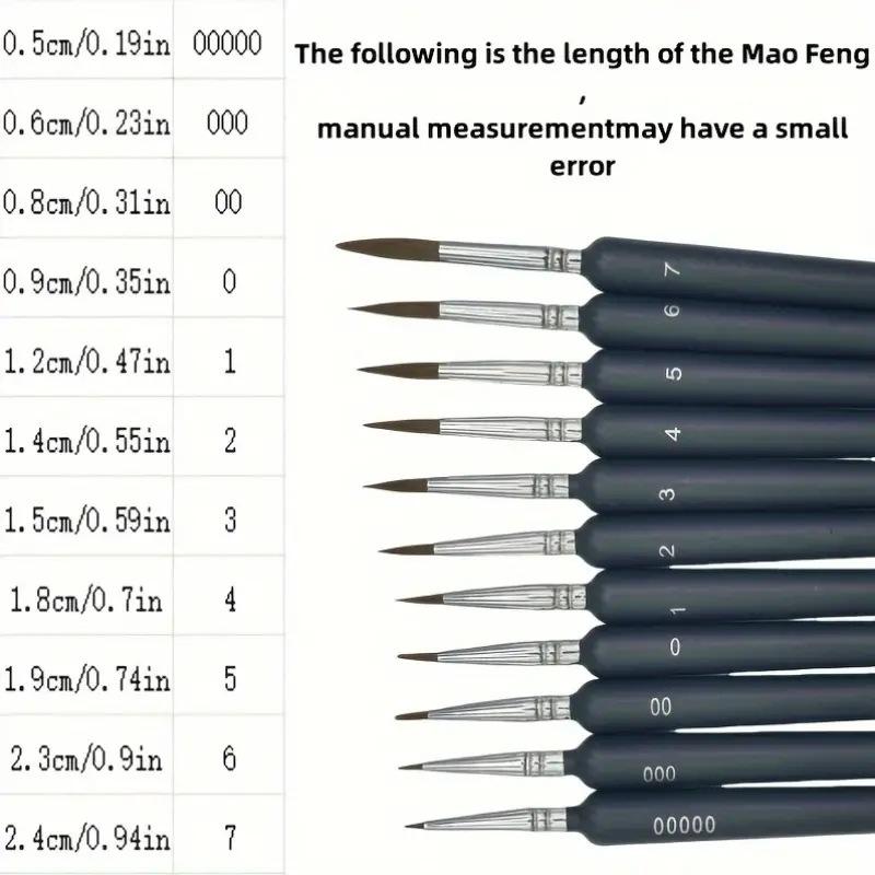 11pcs Premium Paint Brush Set With Natural Wood Triangle Rod For Watercolor Oil Craft Drawing