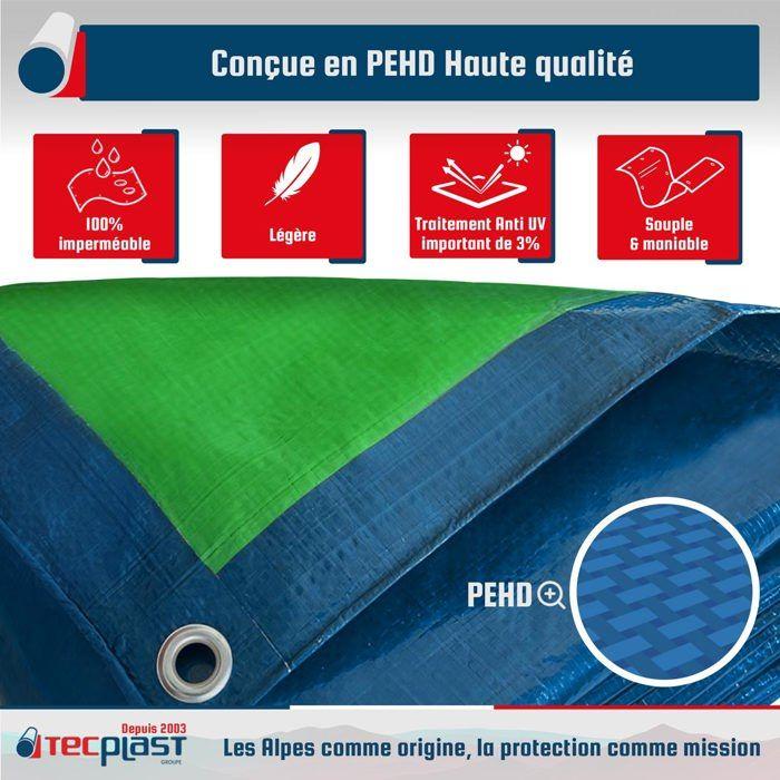 TECPLAST Bâche Bois 2x3 m SR150BO Bleue et Verte - Haute Qualité - Bâche de protection imperméable pour Bois de chauffage