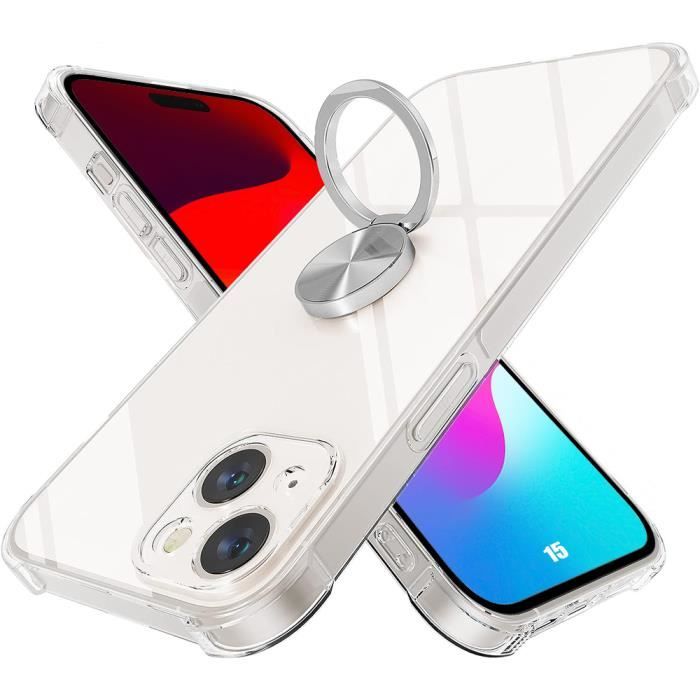 Coque - Renforcée - pour iPhone 15 - Transparent - Anneau Antichoc - Support Mains Libres