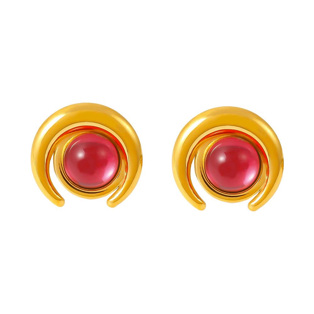 Легкие роскошные ретро простые полумесяцы стеклянные камни нержавеющая сталь позолоченные 18-каратные золотые серьги-гвоздики нишевый дизайн украшения для ушей