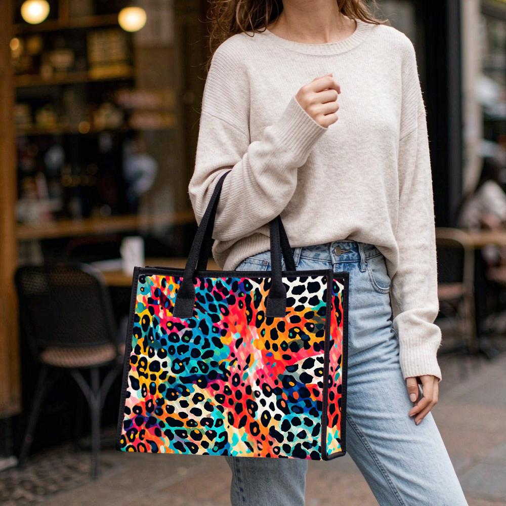 Colorful Leopard Print Tote Bag Fashion Shoulder Bag for Daily Use