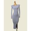 Export Long Sleeves Thread Knitting Dress Fashion Wind Side Slit Silm Slim Looking Round Neck Dress