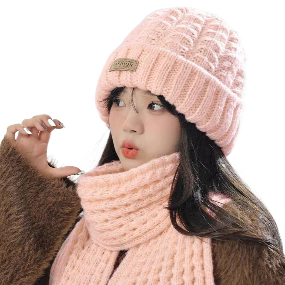 Thick Warm Wrap Hat & Scarf Warm Set Acrylic Blended Cashmer Keep Warm Cap For Travel Outdoor