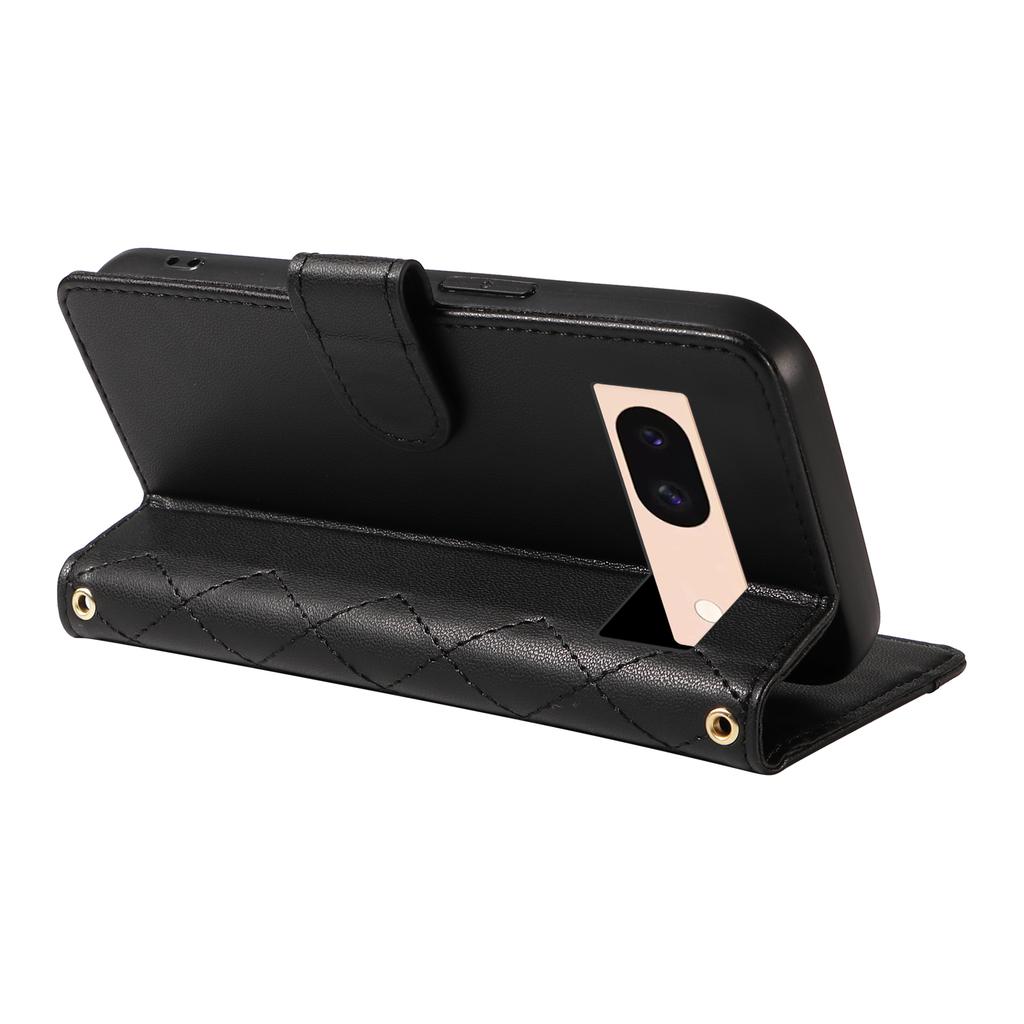 For Google Pixel 8a Case Wallet Rhombus Leather Phone Cover with Shoulder Strap,Wrist Strap